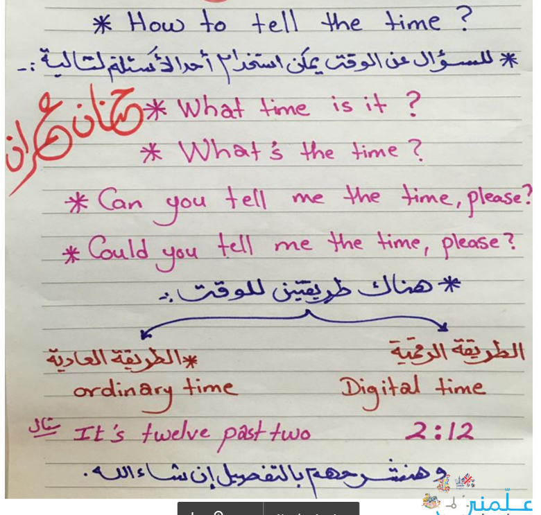 بوكليت شرح الساعة الانجليزية للمرحلة الابتدائية للدكتورة حنان عمران