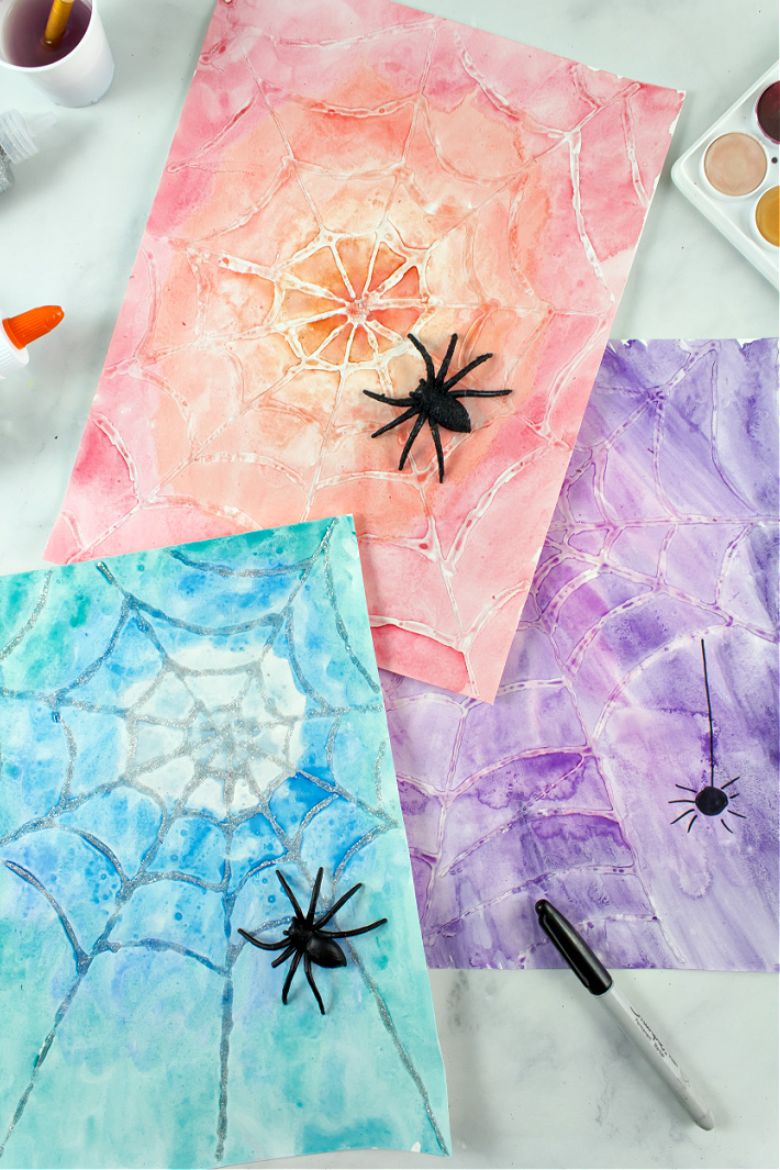 spider web watercolor painting for kids