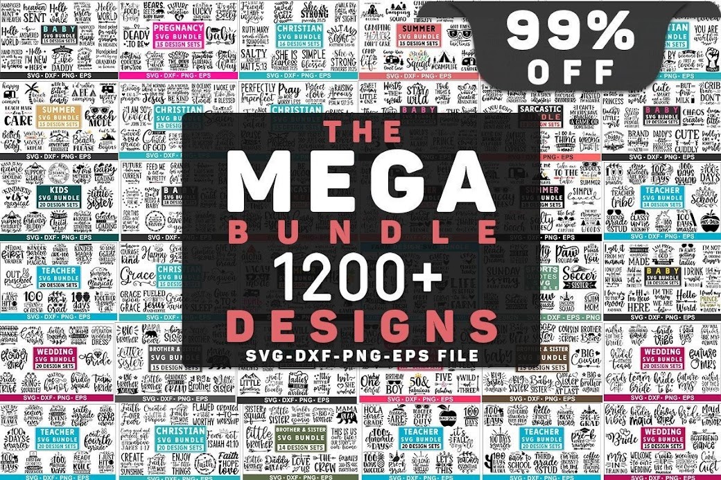 Crella Free Mega SVG Bundle 1200 Designs Compatible with Cameo Silhouette Studio, Cricut and other cutting machines for any crafting projects.