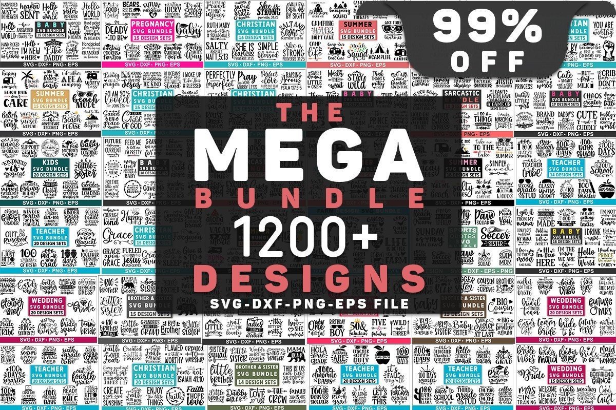 Download Free Mega SVG Bundle 1200 Designs Compatible with Cameo Silhouette Studio, Cricut and other cutting machines for any crafting projects.