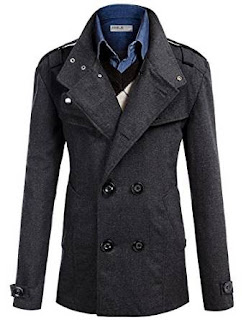 Mens Wool Pea Doublju Mens Wool Slim Double Breasted Half Trench Coat