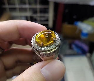 Batu Permata Yellow Citrine Quartz Luster Istimewa Ikatan Perak Mewah