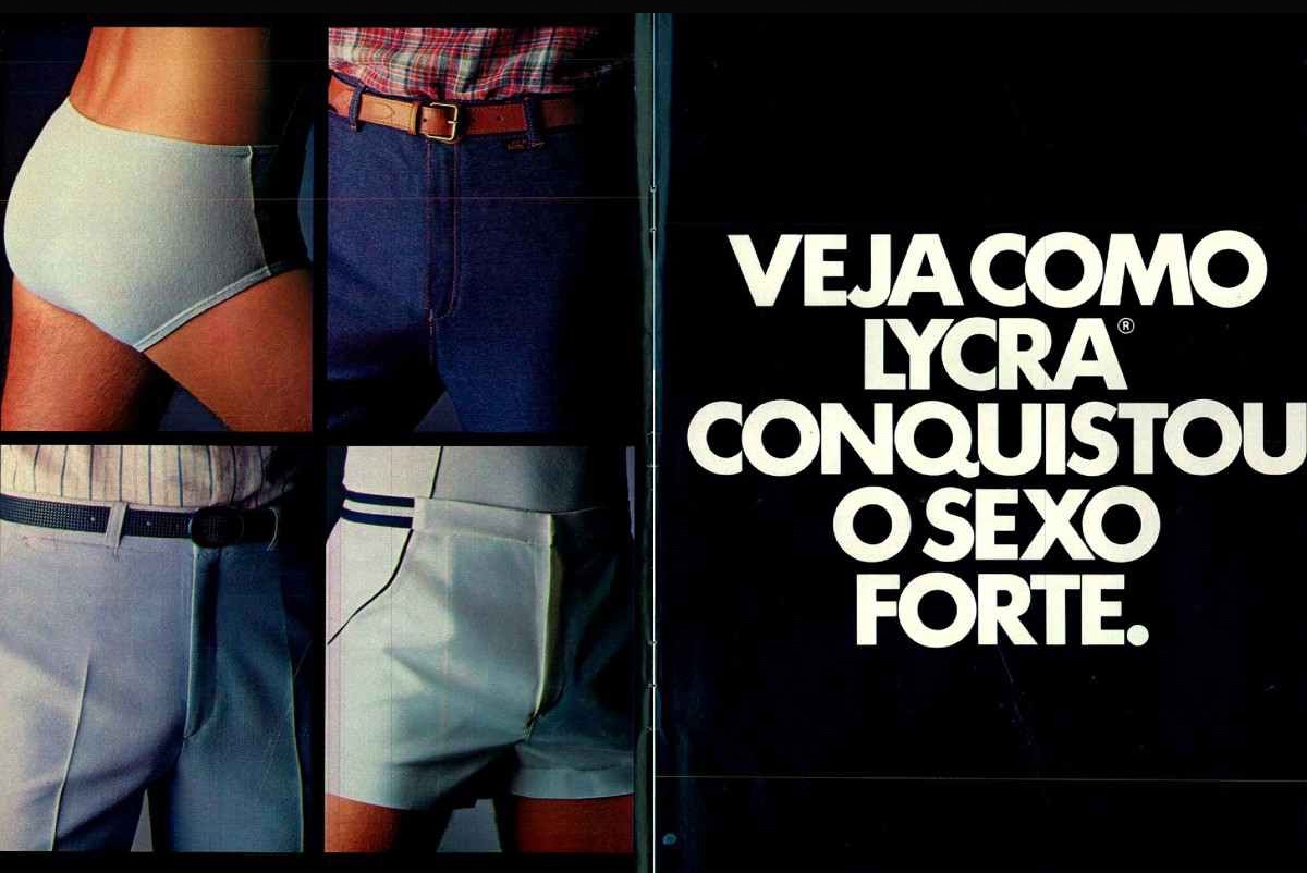 Anúncio da Lycra promovendo sua linha de benefícios para a moda masculina