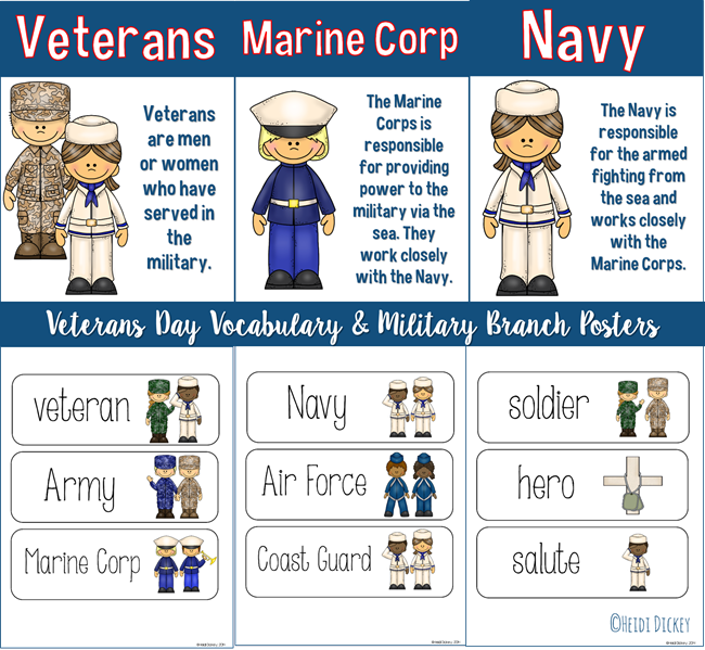 VeteransDayVocabularyBranchPosters