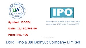 IPO Dordi Khola Jal Bidhyut  (DORDI) - DORDI HYDRO Offering 2,195,509.00 units shares 