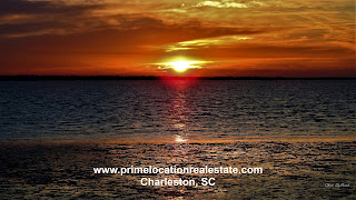 mt pleasant view of Charleston Harbor at sunset