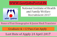 National Institute of Health and Family Welfare Recruitment 2017 –Junior Hindi Translator & Stenographer