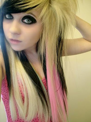 dark hair with pink highlights. dark hair with pink
