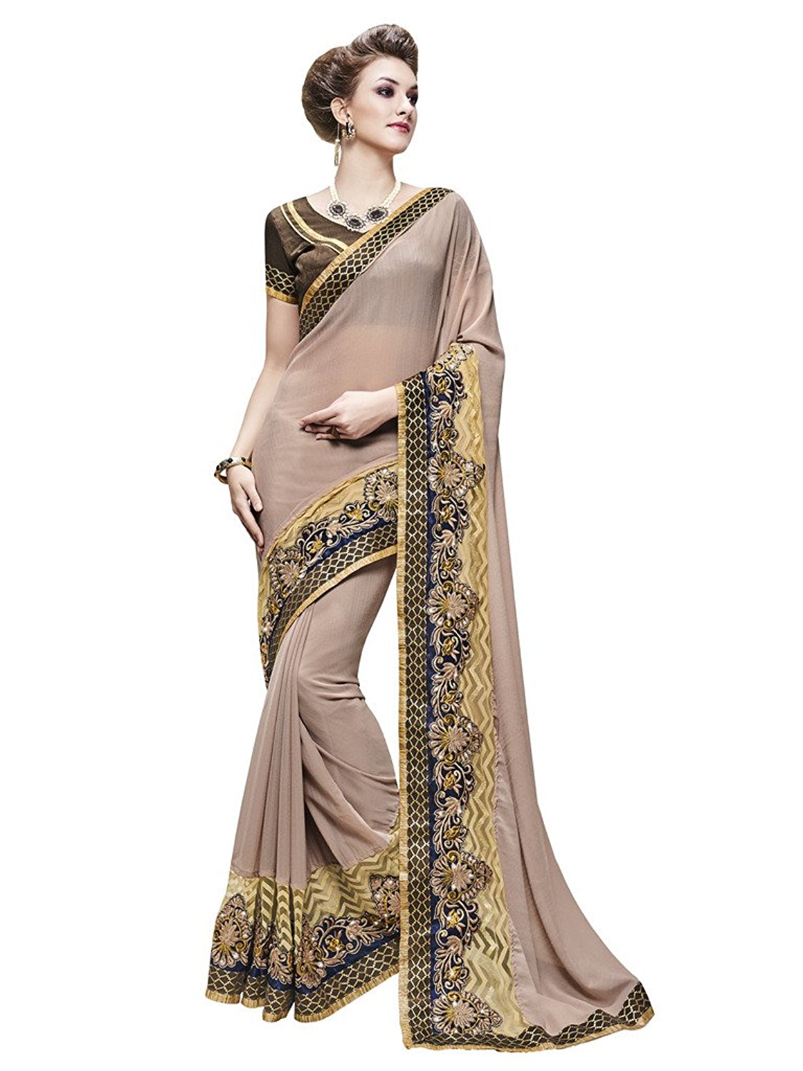 Bahubali Faux Georgette Saree in Off White