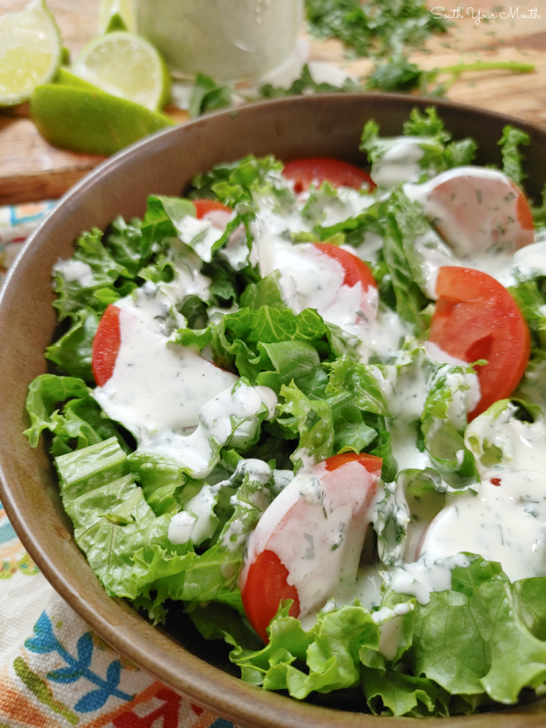 Easy Homemade Cilantro Lime Ranch! A simple recipe using a packet of ranch dressing mix, lime juice, cilantro and just a few other common ingredients that tastes better than any store-bought dressing.