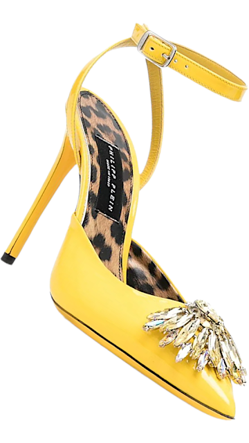 ♦Philipp Plein Vernice yellow crystal-embellished pumps #brilliantluxury