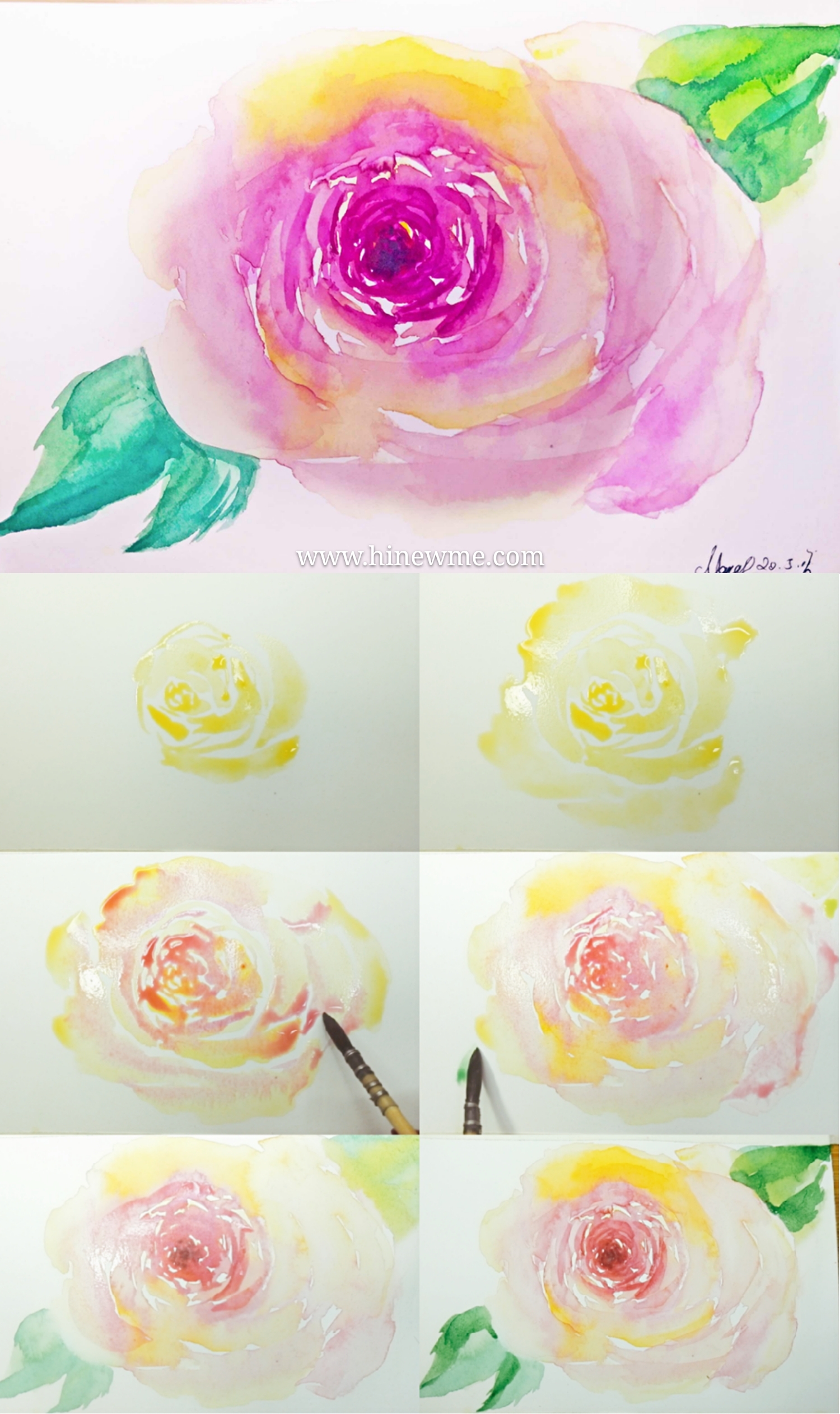 How to draw pink peony with watercolor step by step tutorial