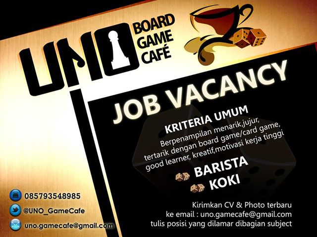 Klik di sini :: Uno Board Game Cafe Butuh Barista & Koki