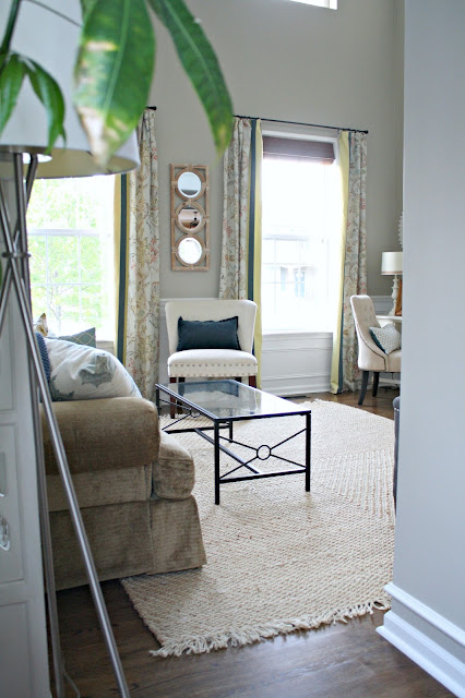 living room with jute rug