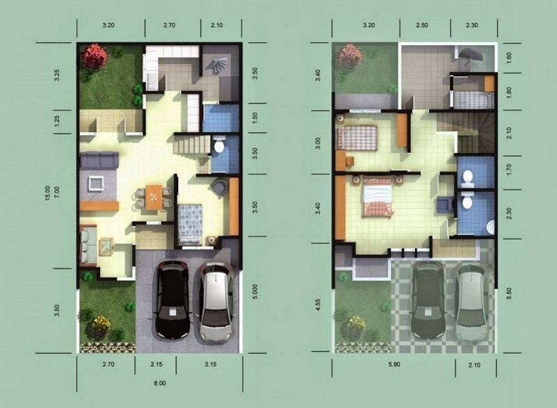 4 KREASI DENAH RUMAH  8X15 2  LANTAI  MINIMALIS 