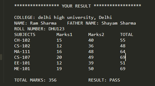 Student Marksheet Program in C Programming