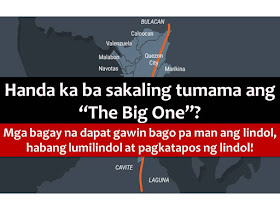 THE Philippine Institute of Volcanology and Seismology (Phivolcs) continuously reminding us especially those who are in Metro Manila and nearby provinces to prepare for the "Big One", a magnitude 7.2 earthquake to be generated by the West Valley Fault, which said is ripe for movement.