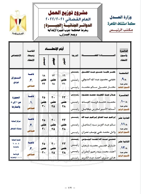 الدوائر الجنائية  ( الجيزة )  مقرها  محكمة جنوب الجيزة الإبتدائية بربيع الجيزى