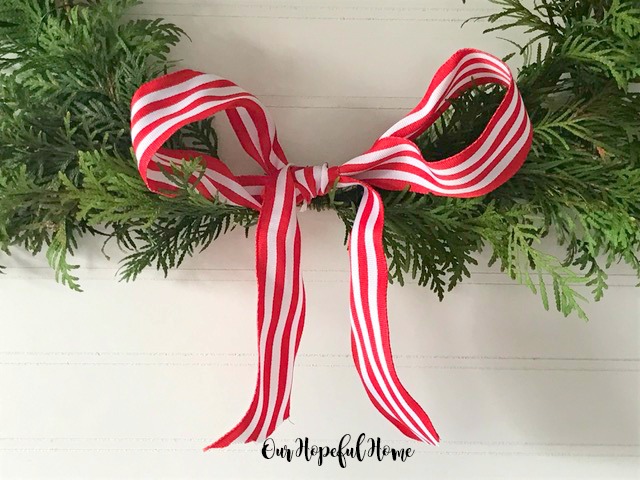 red and white candy stripe Christmas bow