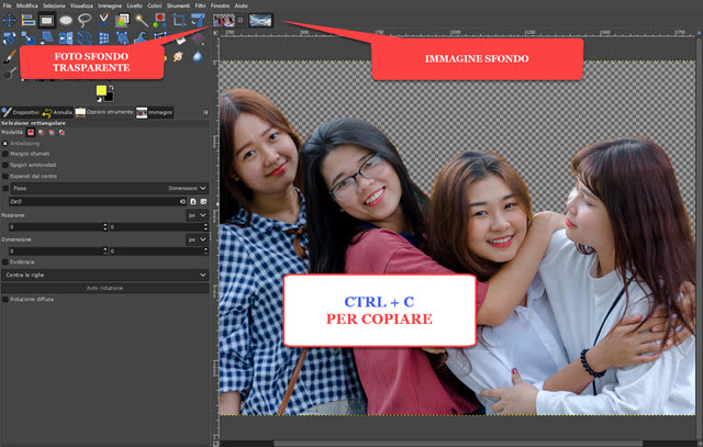 copiare la foto con lo sfondo trasparente