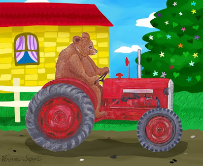 A digital jigsaw of a bear driving a tractor / Digitaalinen palapeli karhusta, joka ajaa traktoria