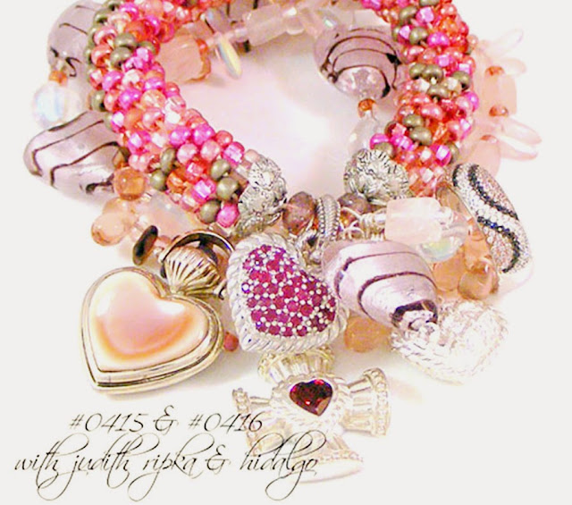 Tanya Lochridge Jewelry Pink & Black Heart Lampwork, Czech Glass & Rose Quartz Gemstone Bracelet