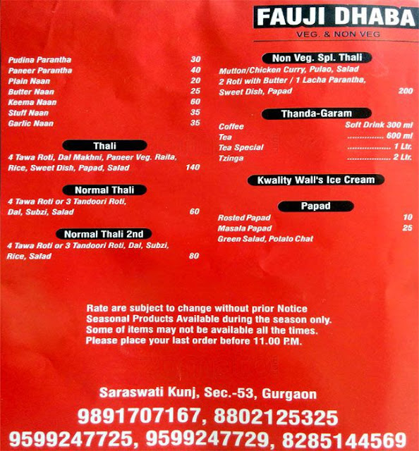 Fauji Dhaba, Saraswati Kunj, Sector 53, Gurgaon - Eateries 