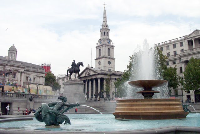 National Gallery, St Martin-in-the-Fields, South Africa House, fountain, Trafalgar Square, London