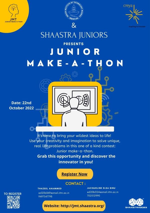 Shaastra Juniors - Junior Make-a-Thon! Register Now for Free Online Workshops