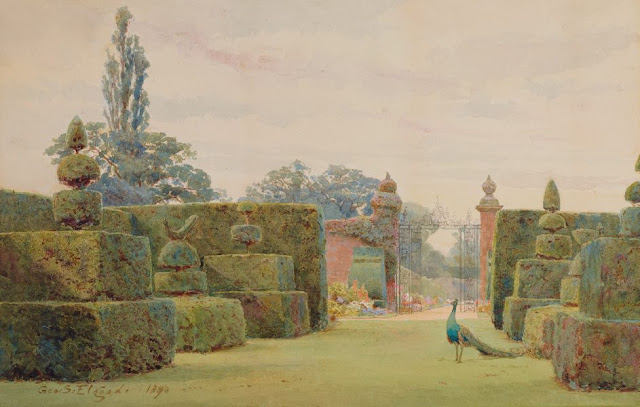 Artwork, XIX century art, watercolours, "The yew garden" by George Samuel Elgood, Arley, 1890.