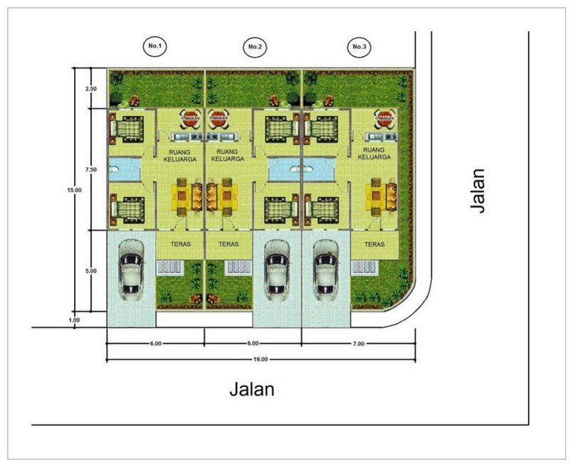 DESAIN DENAH RUMAH  4 KAMAR 7X15  MINIMALIS  