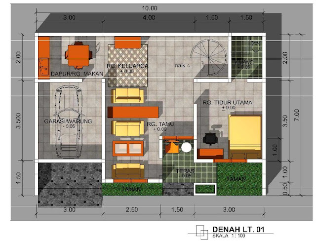 denah rumah 2 lantai minimalis modern