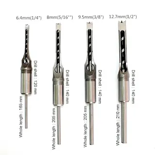 Square Hole Drill Bit for Wood Hollow Chisel Mortiser Auger Spur Cutter Tool High Carbon Steel for Woodworking Carpentry 4xPcs Set hown - store