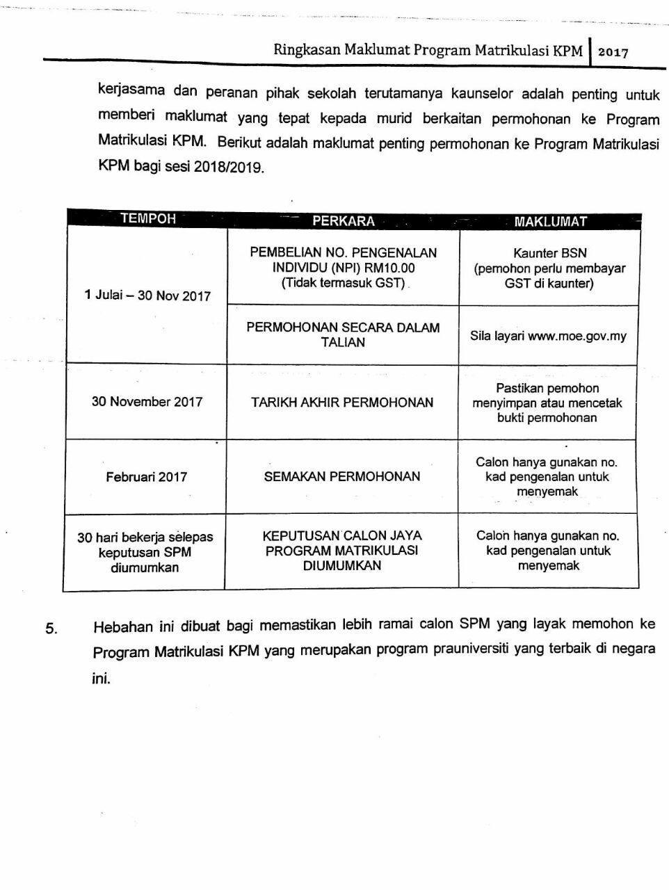 SMK METHODIST ACS (M) SEREMBAN: Ringkasan Maklumat Program 