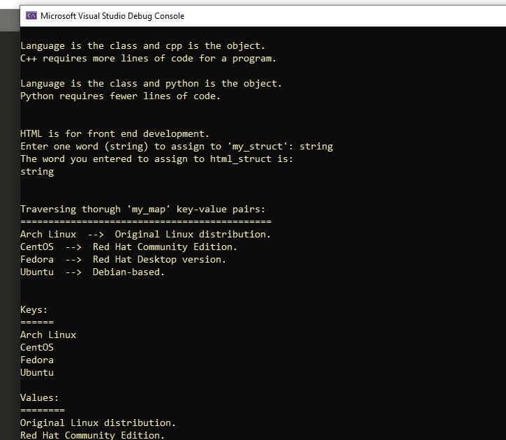 C++ script - Script to learn map library  struct  transform a vector of keys