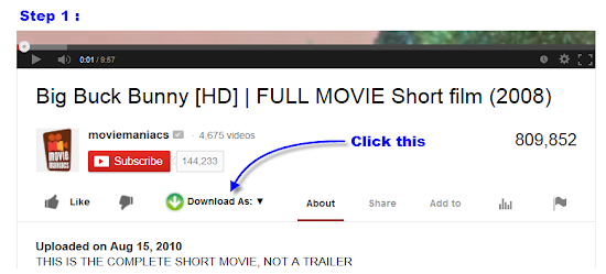 klik download as pada bagian bawah video youtube