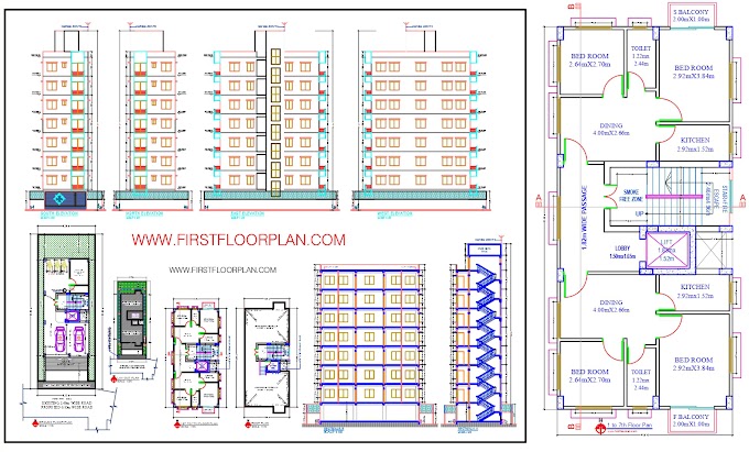 High-Rise (8th Story) building Floor Plans, Elevation and Section details Free Download | DWG | PDF 