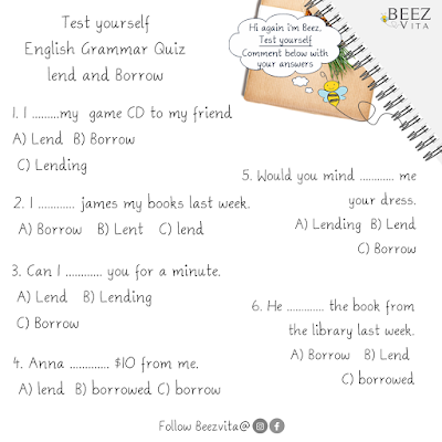 English Grammar Quiz lend and Borrow - Test yourself