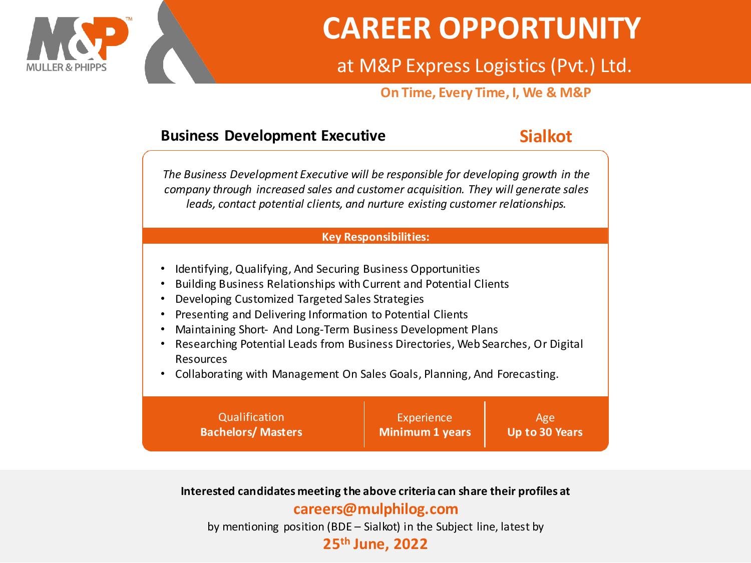 Business Development Executive opportunity at M&P Express Logistics