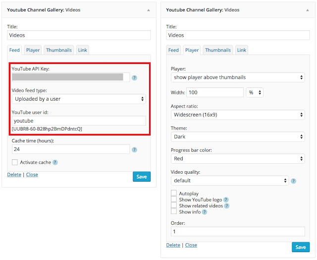 YouTube Channel Gallery plugin configuration 1