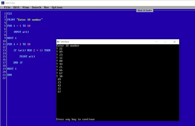 QBASIC Program for for Odd number using “Array”