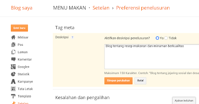 Cara menampilkan deskripsi penelusuran pada blog