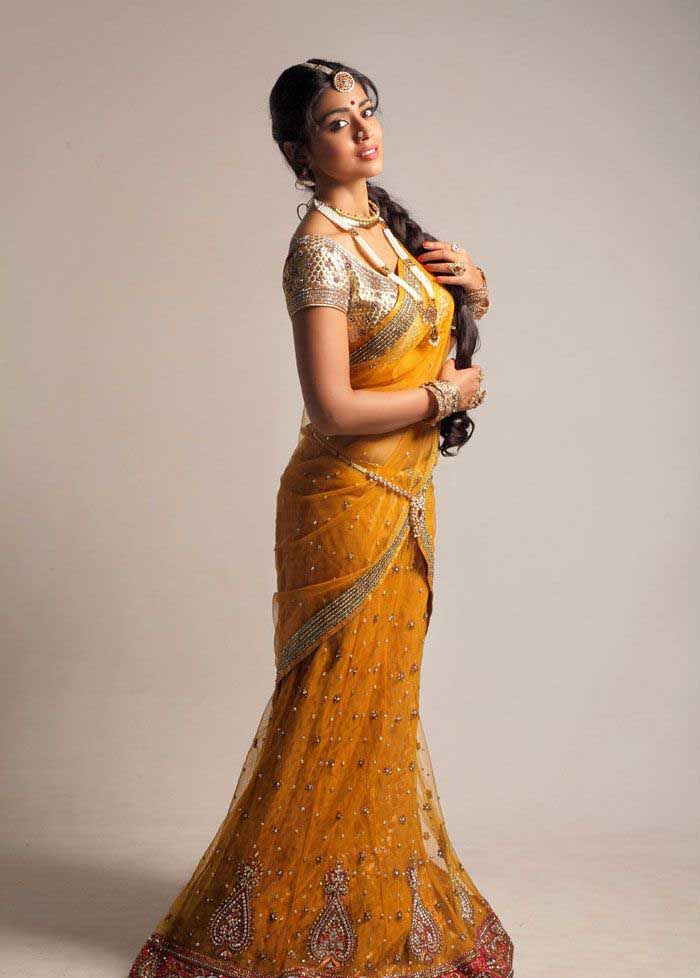 Shreya Saran standing in yellow traditional sari - (3) - Shriya saran Traditional Saree LATEST PHOTOSHOOT
