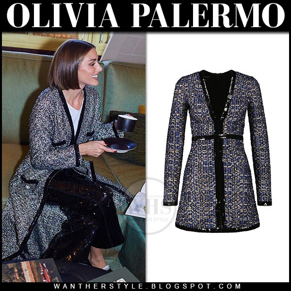 Olivia Palermo in tweed trimmed coat dress from Giambattista Valli ~ I want  her style - What celebrities wore and where to buy it. Celebrity Style