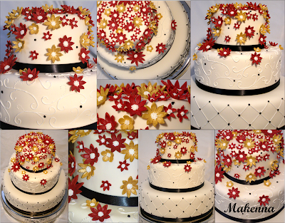 Red and Gold Flowers on the Wedding Cake