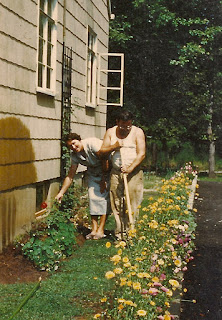 Sophie & Wally Dixon working in their garden. Thompson Ave. Roselle, NJ. 1953