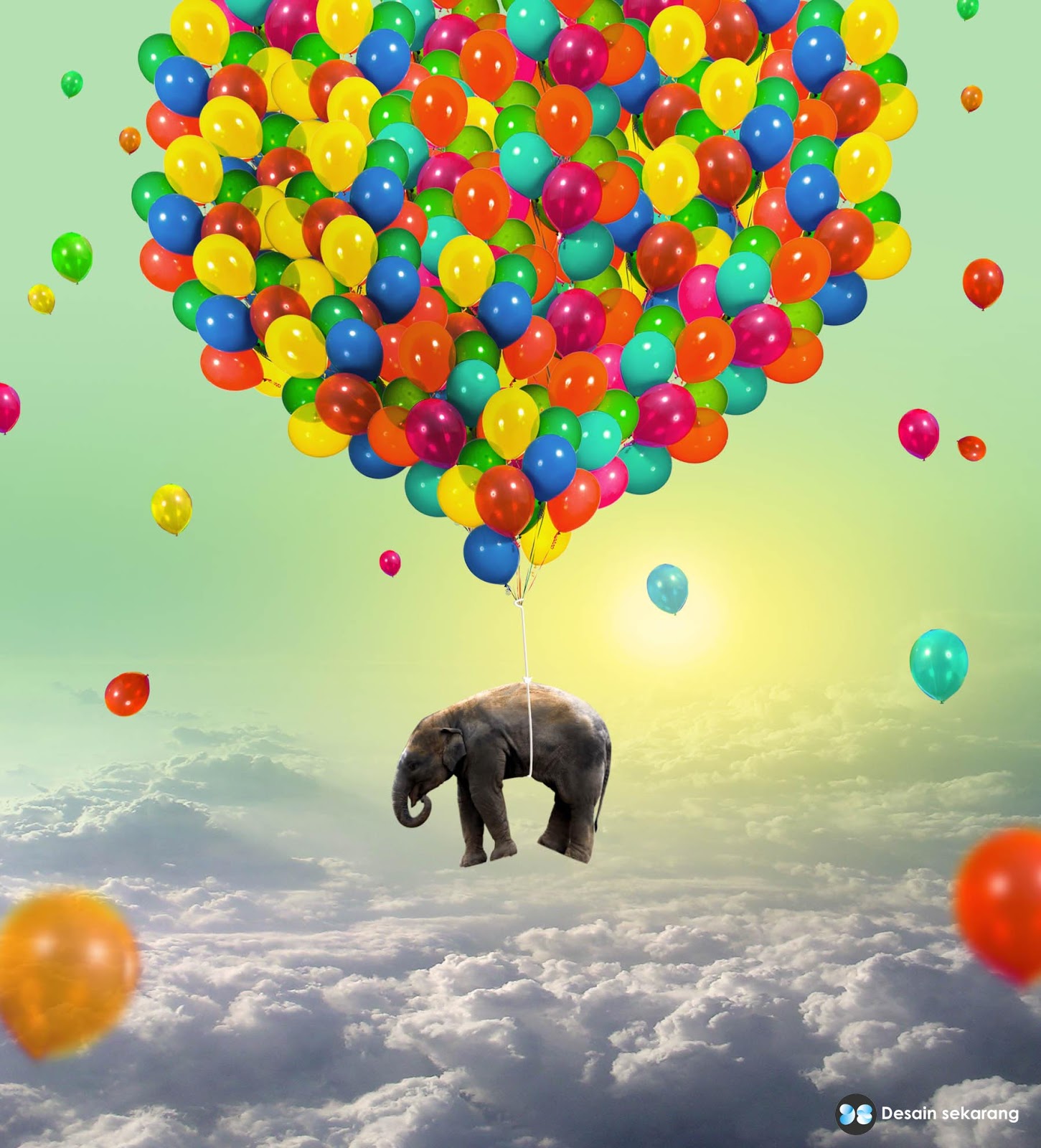 Membuat gajah terbang  dengan  balon  Desainsekarang