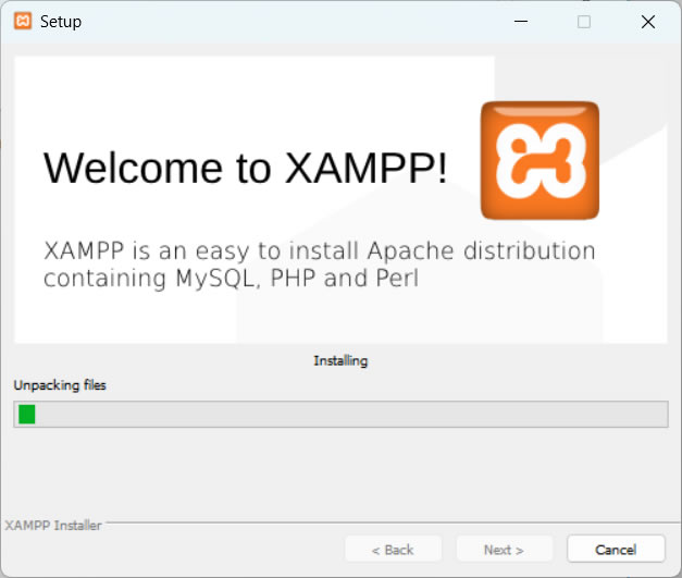 xampp is unpacking and installing