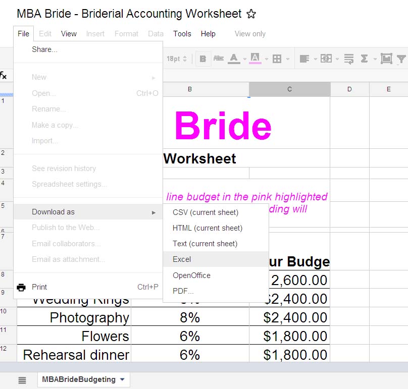 To download the budget worksheet follow these easy steps