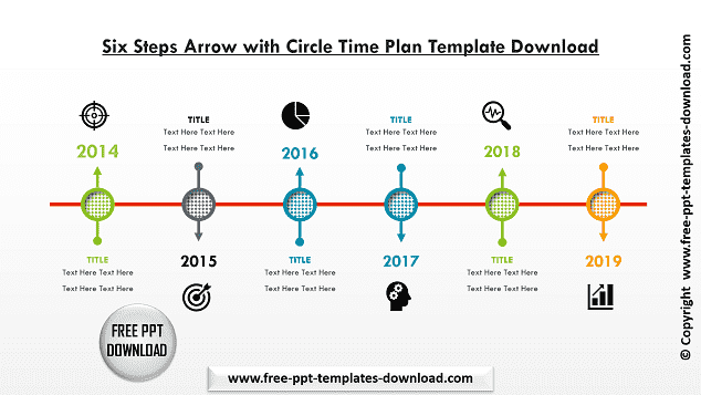 Six Steps Arrow with Circle Time Plan PPT Template Download
